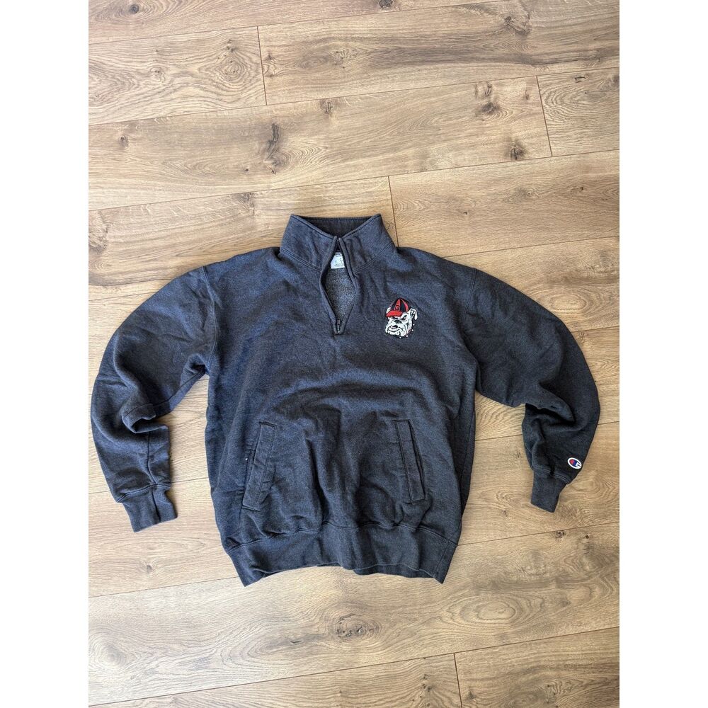 CHAMPION L Georgia Bulldogs Quarter Zip Charcoal Pullover College Football